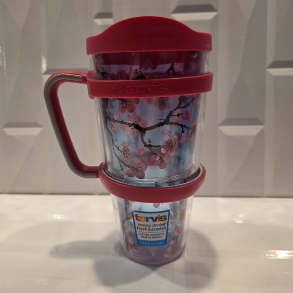 tervis Other - Tervis Insulated Tumbler Retired Cherry Blossoms 24 Ounce with Pink Lid & Handle